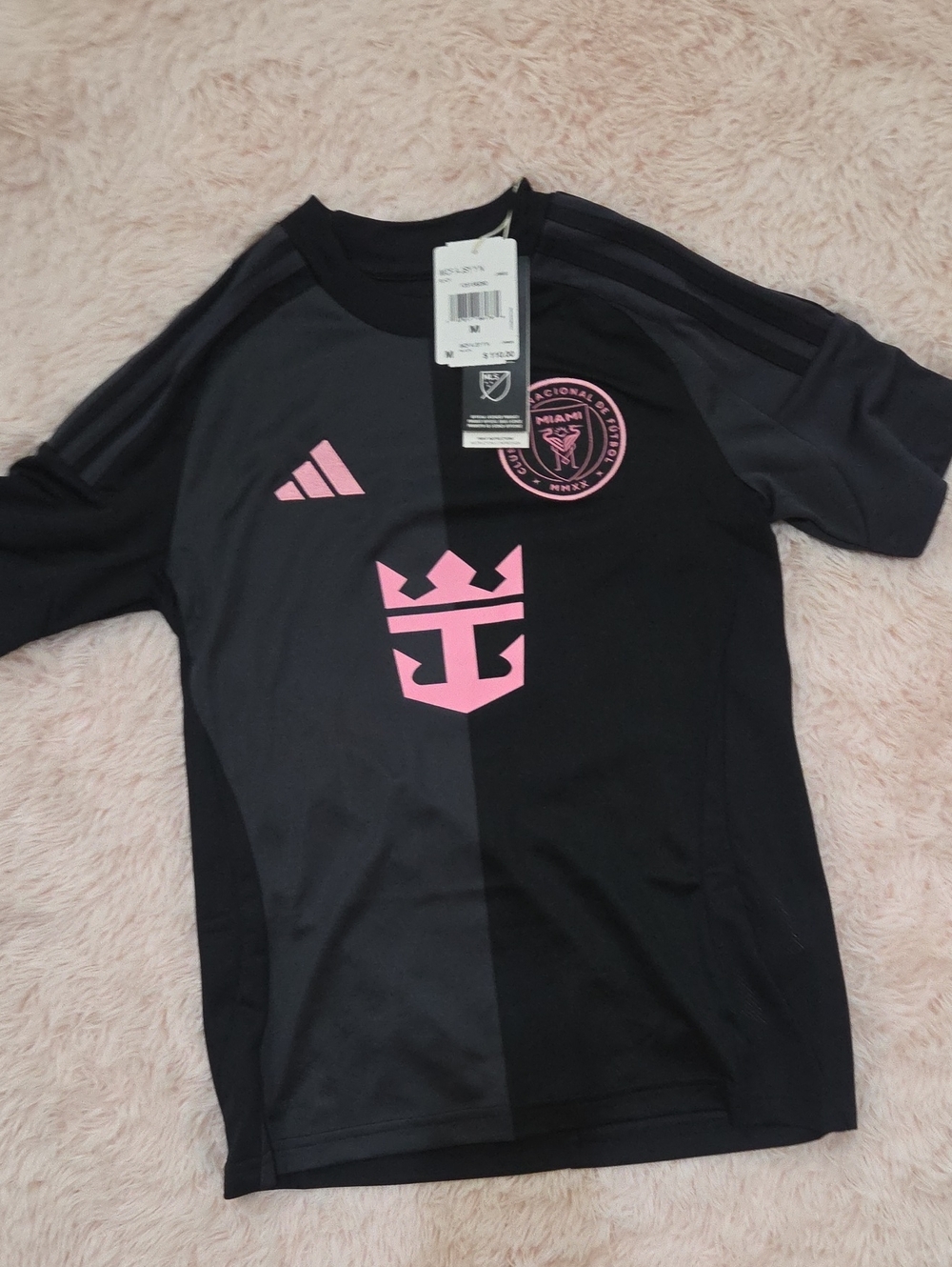 adidas Black and Pink Kids' Short Sleeve Soccer Jersey